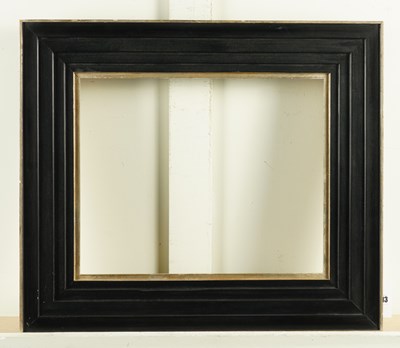 Lot 113 - A BLACK PAINTED STEPPED FRAME WITH SILVER PAINTED OUTER BOARDER AND SLIP