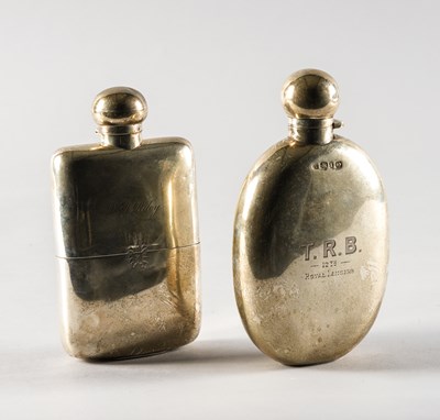 Lot 215 - A LATE VICTORIAN SILVER OVAL SPIRIT FLASK AND ANOTHER SILVER SPIRIT FLASK (2)