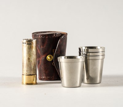 Lot 217 - A SILVER BUTT MARKER AND A SET OF PLATED TOTS (2)