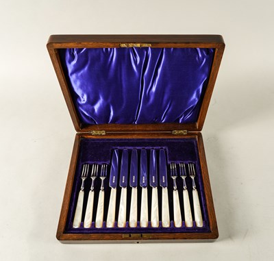 Lot 226 - A SET OF SIX PAIRS OF DESSERT OR FRUIT KNIVES AND FORKS