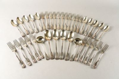 Lot 238 - A SILVER PART CANTEEN OF MOSTLY VICTORIAN TABLE FLATWARE
