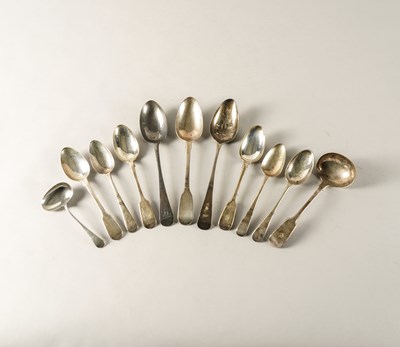 Lot 242 - A GROUP OF SILVER AND PLATED TABLE FLATWARE (11)