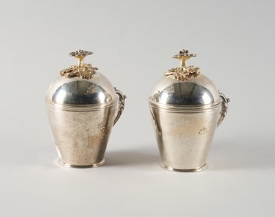 Lot 266 - A PAIR OF MUGS WITH COVERS (2)