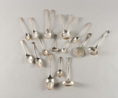 Lot 286 - A PAIR OF SILVER SPOONS AND A QUANTITY OF FOREIGN AND PLATED TABLE FLATWARE