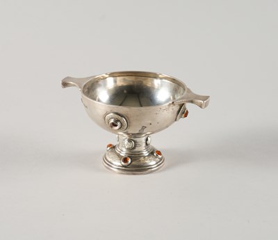 Lot 311 - A SILVER AND ORANGE PASTE SET TWIN HANDLED PEDESTAL BOWL