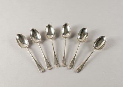 Lot 323 - A SET OF SIX VICTORIAN SILVER RAT TAIL PATTERN TABLESPOONS (6)