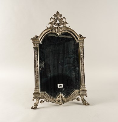 Lot 341 - A SILVER PLATED METAL MOUNTED STRUT BACKED MIRROR