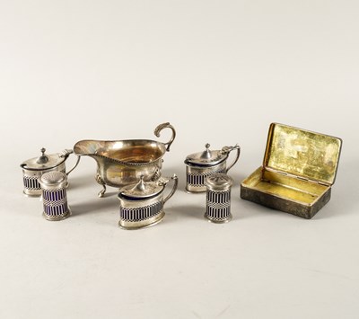 Lot 343 - A SILVER SAUCEBOAT AND SIX FURTHER ITEMS (7)