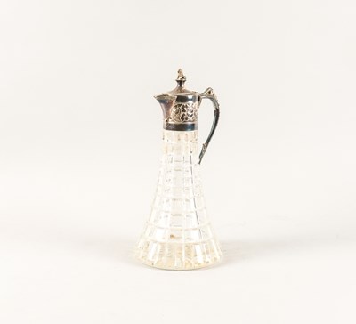 Lot 395 - A SILVER MOUNTED HOBNAIL CUT GLASS CLARET JUG
