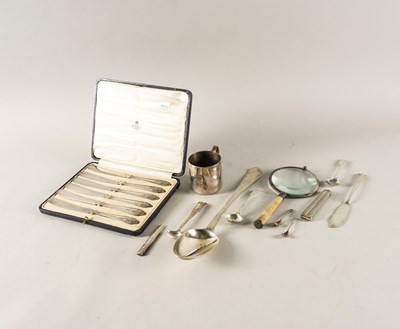 Lot 406 - A SILVER BASTING SPOON AND FURTHER ITEMS (QTY)