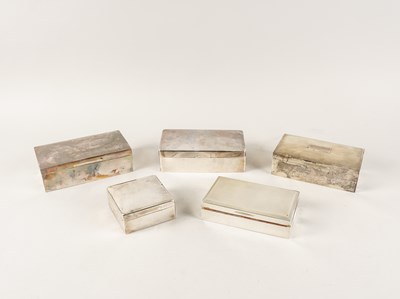 Lot 419 - A GROUP OF FIVE SILVER TABLE CIGARETTE BOXES