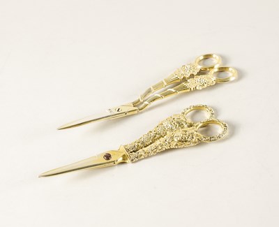 Lot 444 - TWO PAIRS OF GILT GRAPE SCISSORS (2)