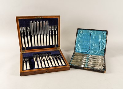 Lot 451 - A PART SET OF SILVER AND NOTHER-OF-PEARL FISH KNIVES AND FORKS
