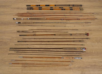 Lot 505 - A LARGE COLLECTION OF SPLIT CANE FISHING RODS AND VARIOUS OTHER RODS INCLUDING BY HARDY BROS (18)