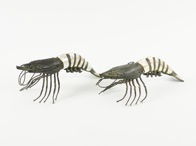 Lot 513 - A PAIR OF BRONZE AND MOTHER-OF-PEARL LANGOUSTINES (2)