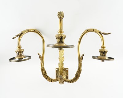Lot 537 - A SET OF FOUR GILT BRONZE THREE LIGHT WALL LIGHTS (5)