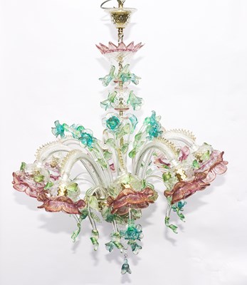 Lot 540 - A VENETIAN MURANO GLASS EIGHT LIGHT CHANDELIER