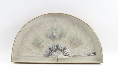 Lot 543 - A FRENCH PAINTED SILK AND MOTHER-OF-PEARL FAN