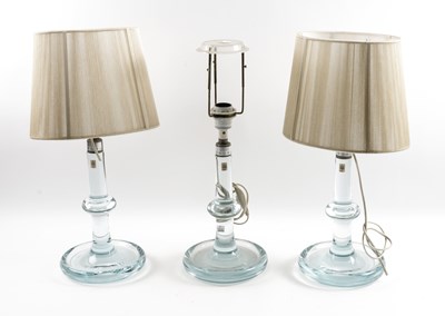Lot 576 - THREE DANISH HOLMEGAARD GLASS TABLE LAMPS (3)