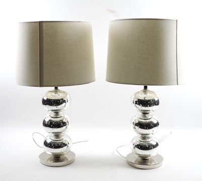 Lot 577 - A PAIR OF SILVERED GLASS AND POLISHED NICKLE ABACUS TABLE LAMPS  (2)