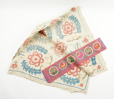 Lot 592 - A PROVINCIAL TURKISH EMBROIDERED WALL HANGING (2)