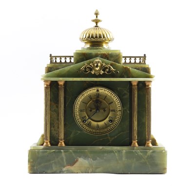 Lot 615 - A GREEN ONYX MANTEL CLOCK