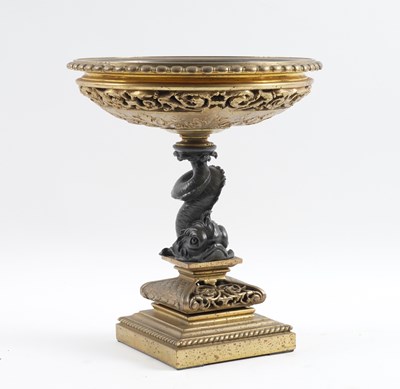 Lot 617 - A BRONZE AND GILT METAL TAZZA