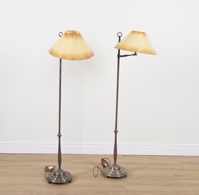 Lot 621 - A PAIR OF BESSELINK AND JONES SILVERED ADJUSTABLE FLOOR STANDING LAMPS (2)