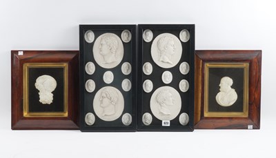 Lot 623 - A PAIR OF FRAMED SETS OF PLASTER INTAGLIOS (4)