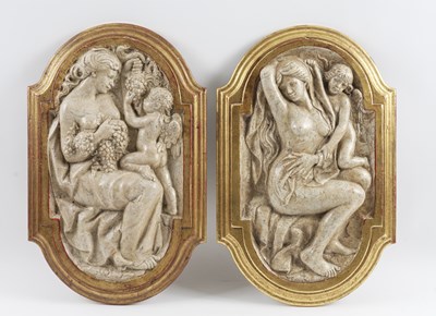 Lot 624 - A PAIR OF ALLEGORICAL MARBLE RELIEF PANELS DEPICTING SUMMER AND AUTUMN (2)