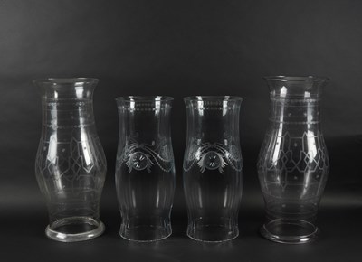 Lot 626 - TWO SETS OF FOUR GLASS STORM SHADES (8)
