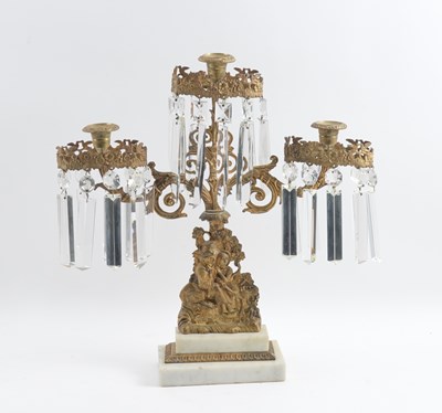 Lot 634 - A  VICTORIAN ROCOCO REVIVAL GILT-METAL  THREE LIGHT CANDELABRUM