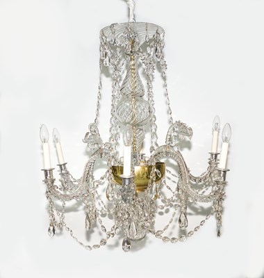 Lot 640 - A SIX LIGHT GLASS CHANDELIER