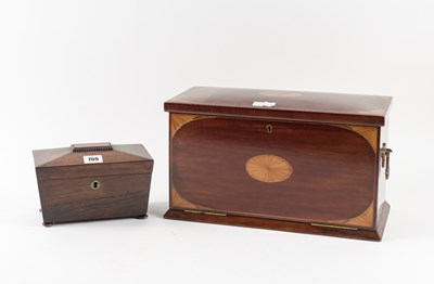 Lot 709 - A REGENCY ROSEWOOD TEA CADDY OF SARCOPHAGUS FORM (4)