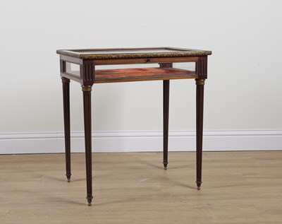 Lot 725 - A 19TH CENTURY FRENCH GILT METAL MOUNTED MAHOGANY RECTANGULAR BIJOUTERIE TABLE