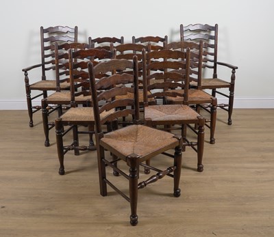 Lot 728 - A SET OF TEN LANCASHIRE LADDER BACK CHAIRS (10)