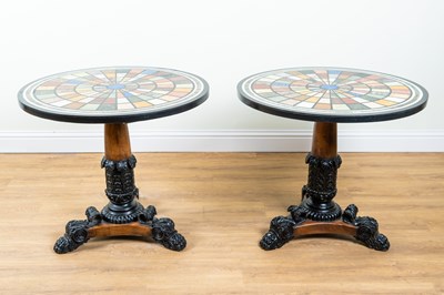 Lot 740 - A PAIR OF GRAND TOUR REVIVAL SPECIMEN MARBLE TOPPED CIRCULAR OCCASIONAL TABLES (2)