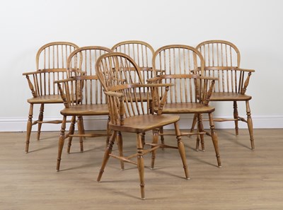 Lot 743 - A SET OF SIX ASH AND ELM WINDSOR CHAIRS (6)