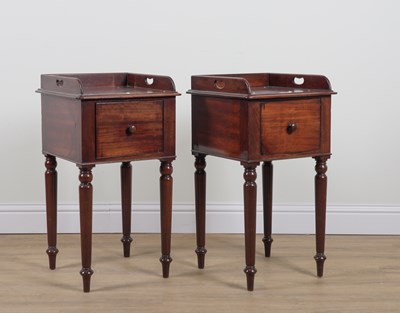 Lot 747 - A PAIR OF 19TH CENTURY MAHOGANY GALLERIED SINGLE DOOR NIGHT STANDS (2)