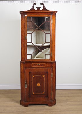 Lot 749 - AN 18TH CENTURY INLAID MAHOGANY FLOORSTANDING CORNER CABINET