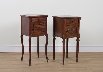 Lot 756 - TWO SIMILAR FRENCH MARBLE TOPPED BEDSIDE TABLES (2)