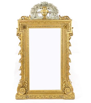 Lot 768 - A 19TH CENTURY CONTINENTAL GILT AND GREY PAINTED WALL MIRROR