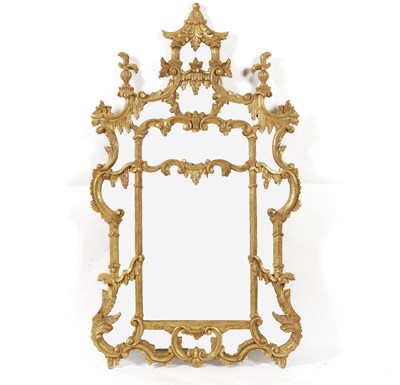 Lot 776 - A GILT FRAMED MARGINAL WALL MIRROR OF CHINESE CHIPPENDALE DESIGN