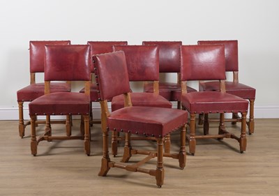 Lot 778 - A SET OF EIGHT VICTORIAN GOTHIC REVIVAL OAK FRAMED SQUARE BACK SIDE CHAIRS (8)