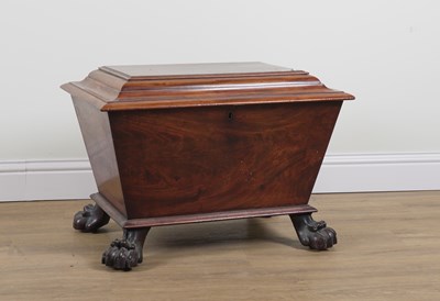Lot 780 - STRAHAN; AN IRISH REGENCY MAHOGANY SARCOPHAGUS SHAPED CELLARETTE