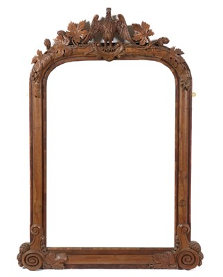 Lot 783 - A 19TH CENTURY OAK ARCH TOP OVERMANTEL MIRROR