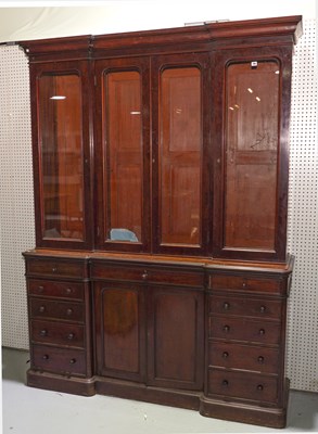 Lot 795 - A VICTORIAN MAHOGANY FOUR DOOR BREAKFRONT BOOKCASE