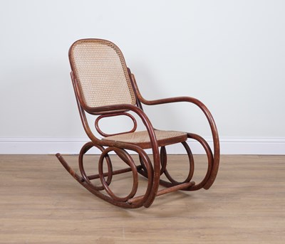 Lot 799 - A MID-20TH CENTURY STAINED BEECH BENTWOOD ROCKING CHAIR