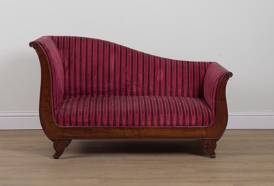 Lot 823 - A SMALL 19TH CENTURY FRENCH FRUITWOOD FRAMED CHAISE-LONGUE