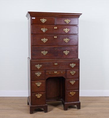 Lot 826 - AN UNUSUAL GEORGE III MAHOGANY CHEST ON KNEEHOLE WRITING DESK